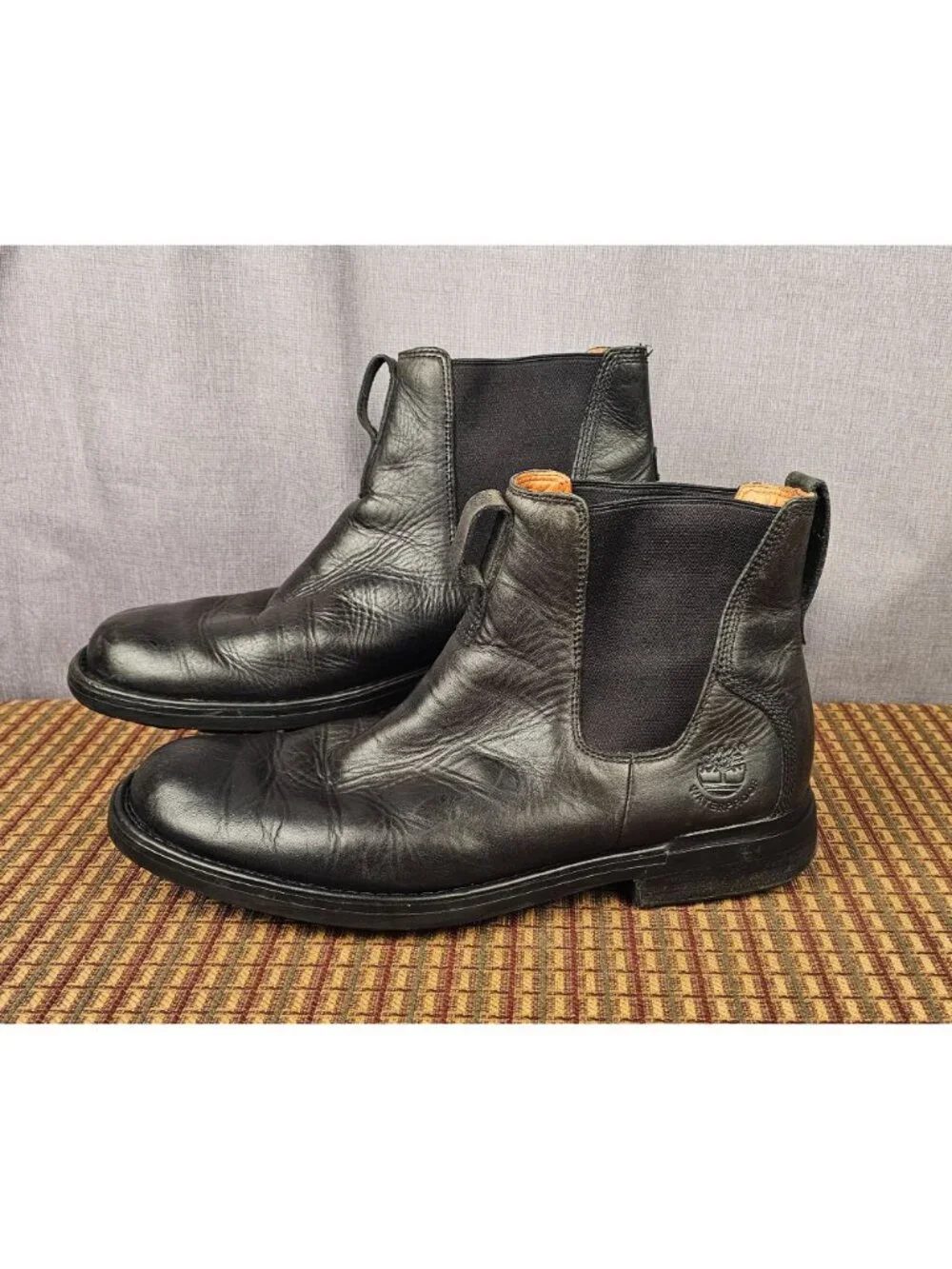 Timberland Mens Black Leather Waterproof Chelsea Boots Size 12M Durable Outsole